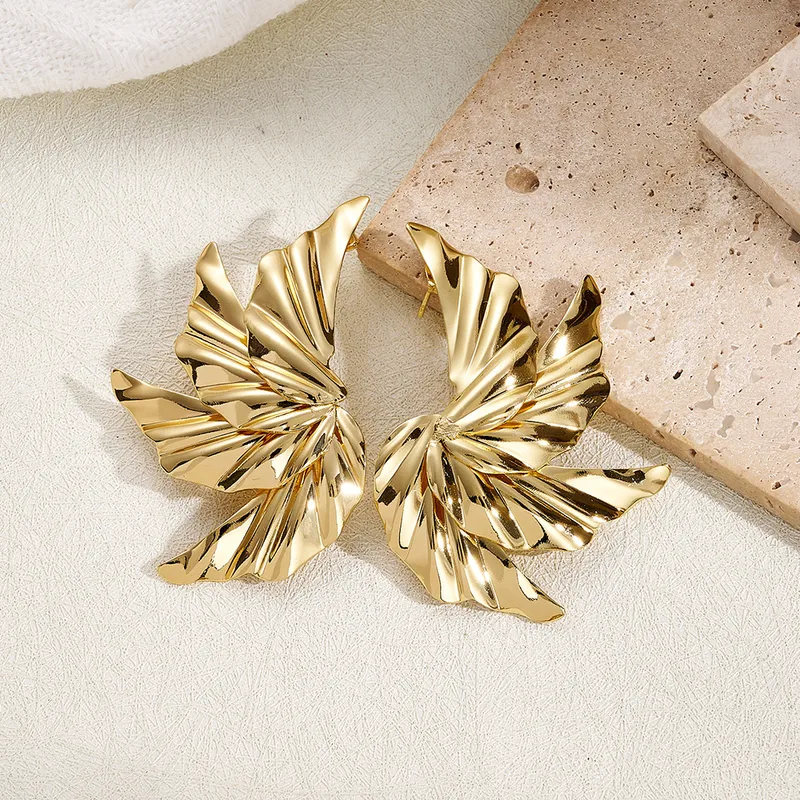 Boucles d'oreilles Feuille d'Or - Design sculpté et lumineux